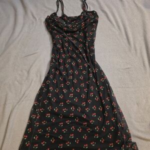 See You Monday Black Maxi Dress with Cherry Print
